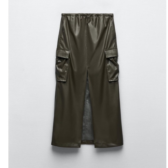 Zara Dresses & Skirts - NWT Zara Woman Faux Leather Cargo Khaki Green Bloggers Fav Skirt Size S Small